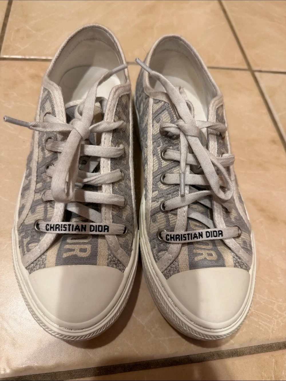 Dior Beige & White Canvas Low-Top Sneakers
